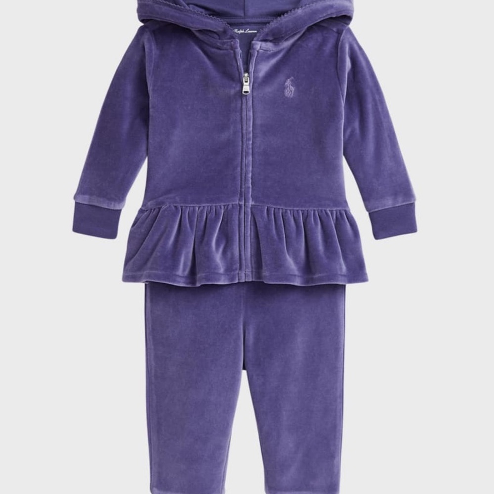 Polo Ralph Lauren Purple Velour Hoodie and Pants Set